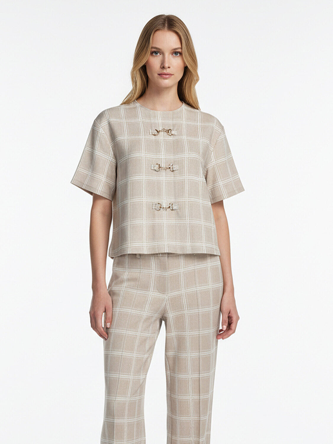 Bej Pamuk Dokulu Oversize Bluz (1)