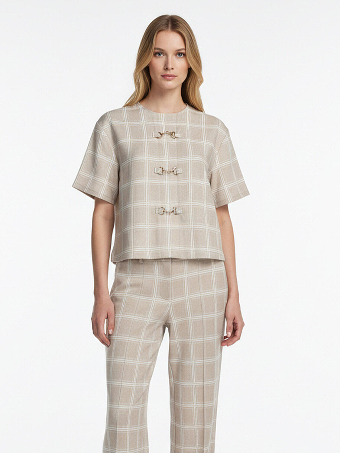 Bej Pamuk Dokulu Oversize Bluz - 1