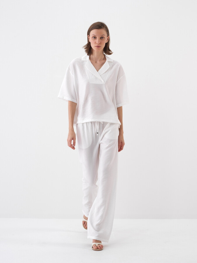 Beyaz Doğal Dökümlü Oversize Bluz (1)