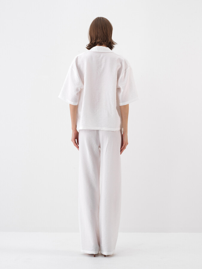 Beyaz Doğal Dökümlü Oversize Bluz - 5
