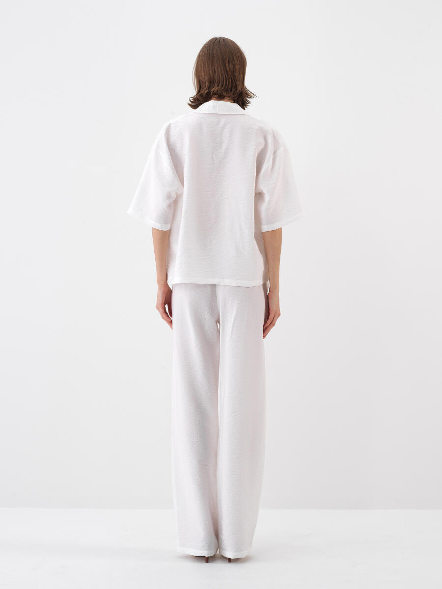 Beyaz Doğal Dökümlü Oversize Bluz - 5