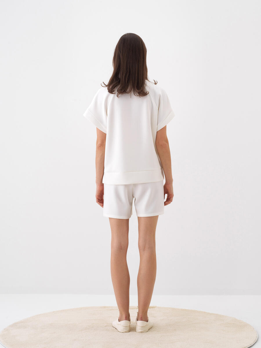 Beyaz Modal Karışımlı Oversize Bluz - 5