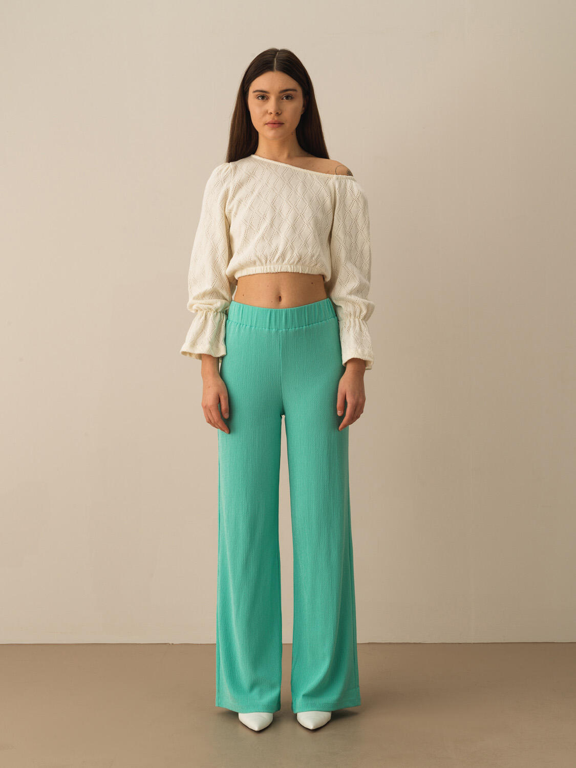 Kırık Beyaz Pamuk Dokulu Oversize Bluz