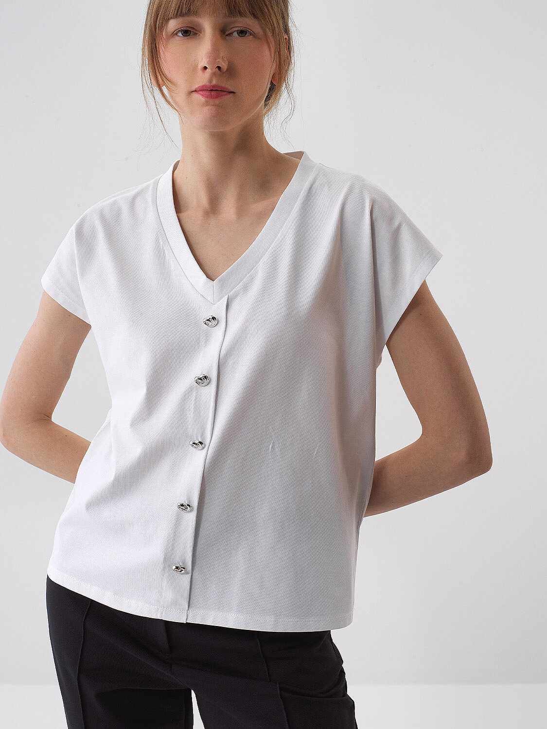 Beyaz Pamuk Dokulu Oversize Bluz