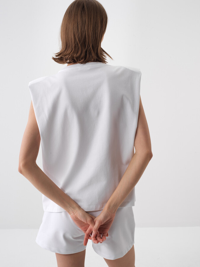 Beyaz Pamuk Dokulu Oversize Bluz - 4