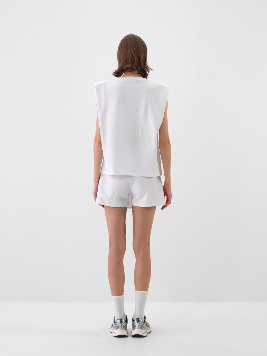 Beyaz Pamuk Dokulu Oversize Bluz - 5