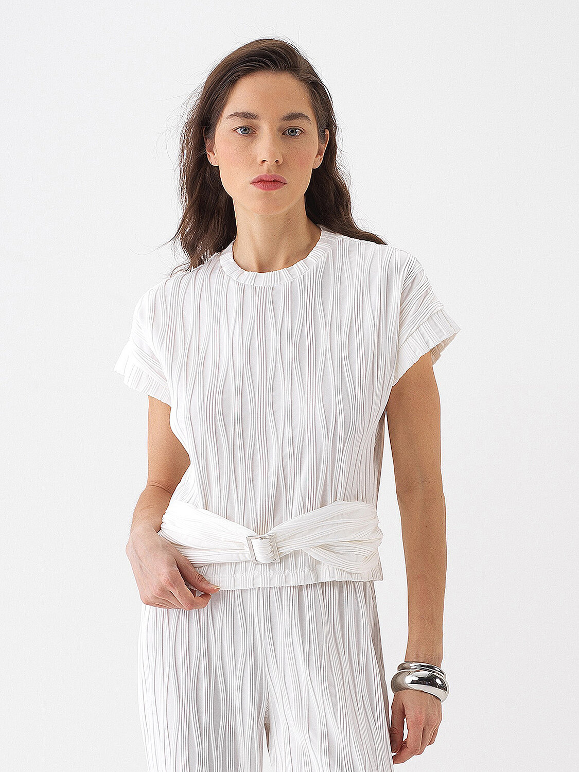 Beyaz Doğal Dökümlü Regular Fit Bluz
