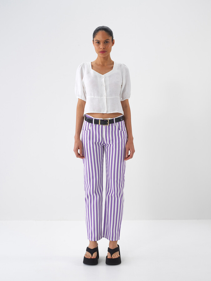 Beyaz %100 Keten Regular Fit Bluz (1)