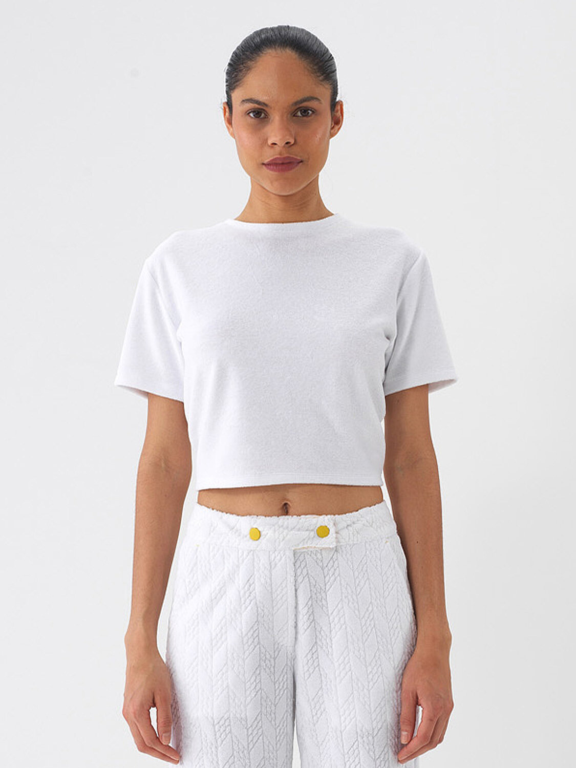 Beyaz Pamuk Dokulu Regular Fit Bluz