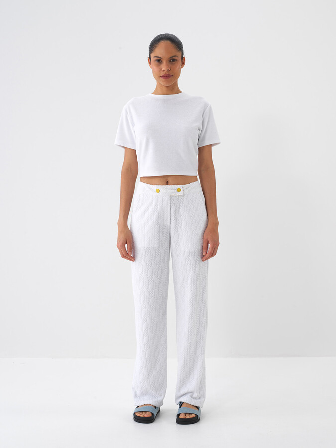 Beyaz Pamuk Dokulu Regular Fit Bluz - 3