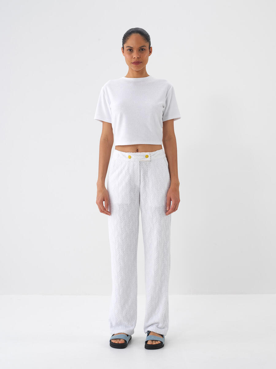 Beyaz Pamuk Dokulu Regular Fit Bluz - 3