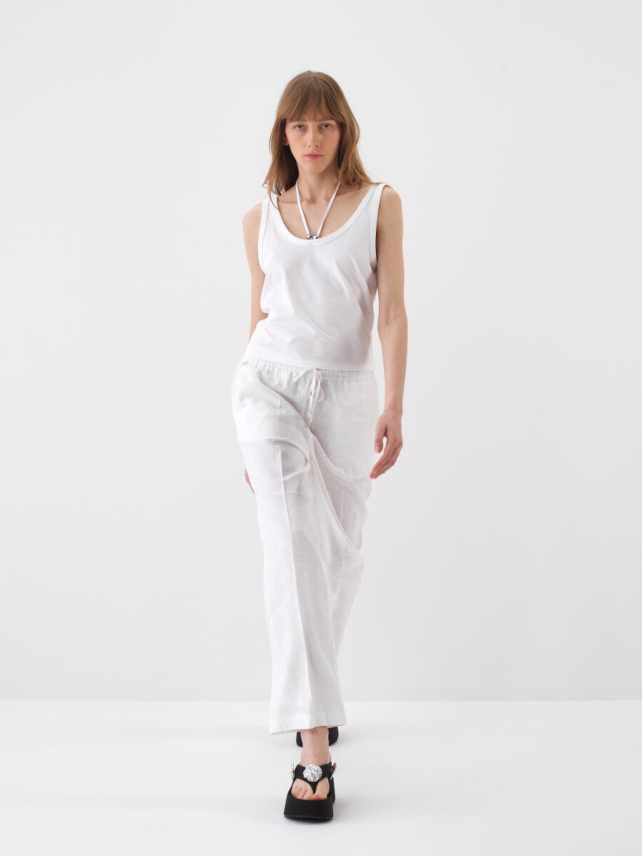 Beyaz Pamuk Dokulu Regular Fit Bluz - 2