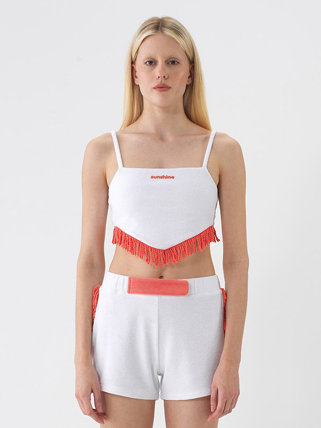 Beyaz Pamuk Dokulu Slim Fit Bluz