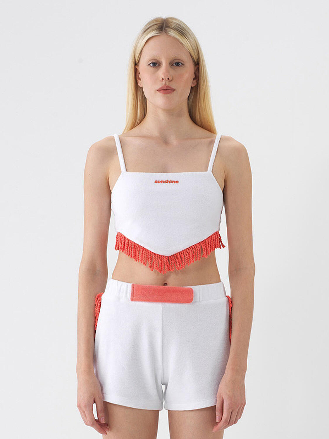 Beyaz Pamuk Dokulu Slim Fit Bluz - 1
