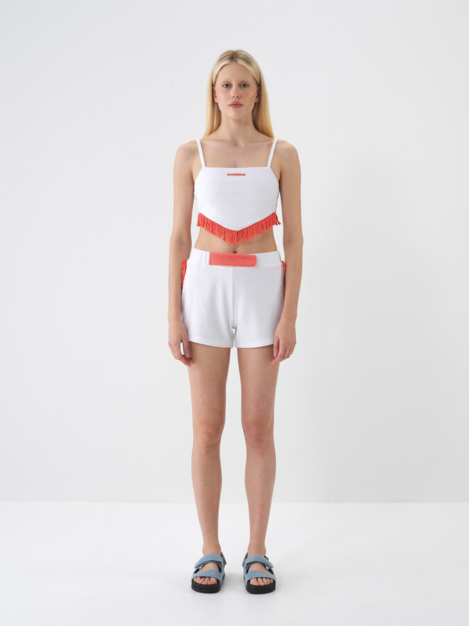 Beyaz Pamuk Dokulu Slim Fit Bluz (1)