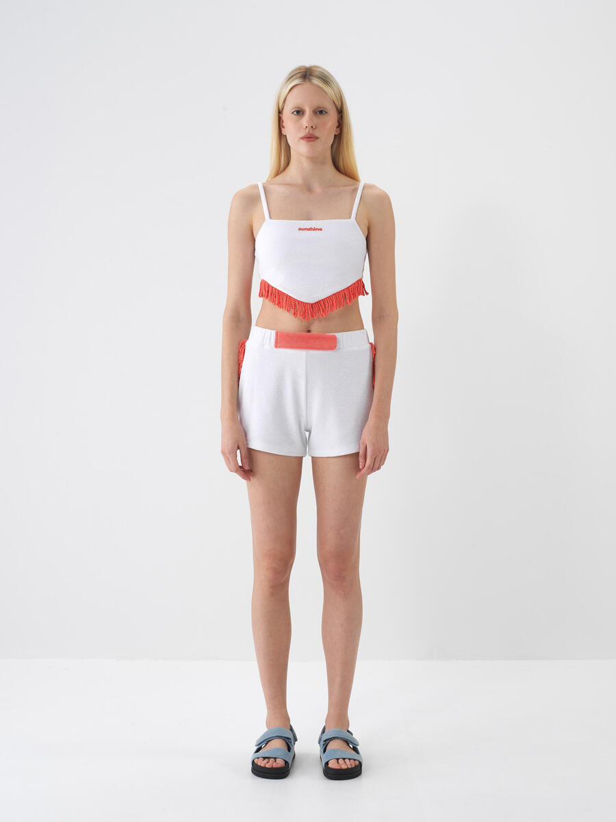 Beyaz Pamuk Dokulu Slim Fit Bluz - 2