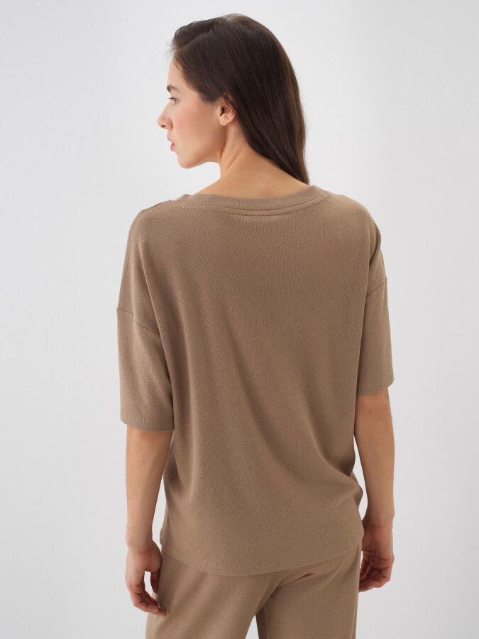 Camel Pamuk Dokulu Oversize Bluz - 4
