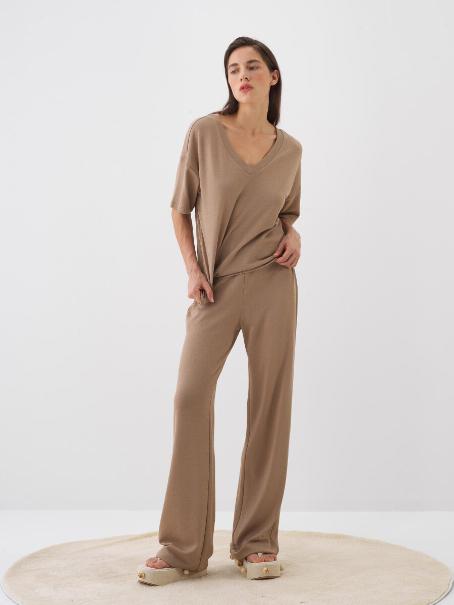 Camel Pamuk Dokulu Oversize Bluz - 2