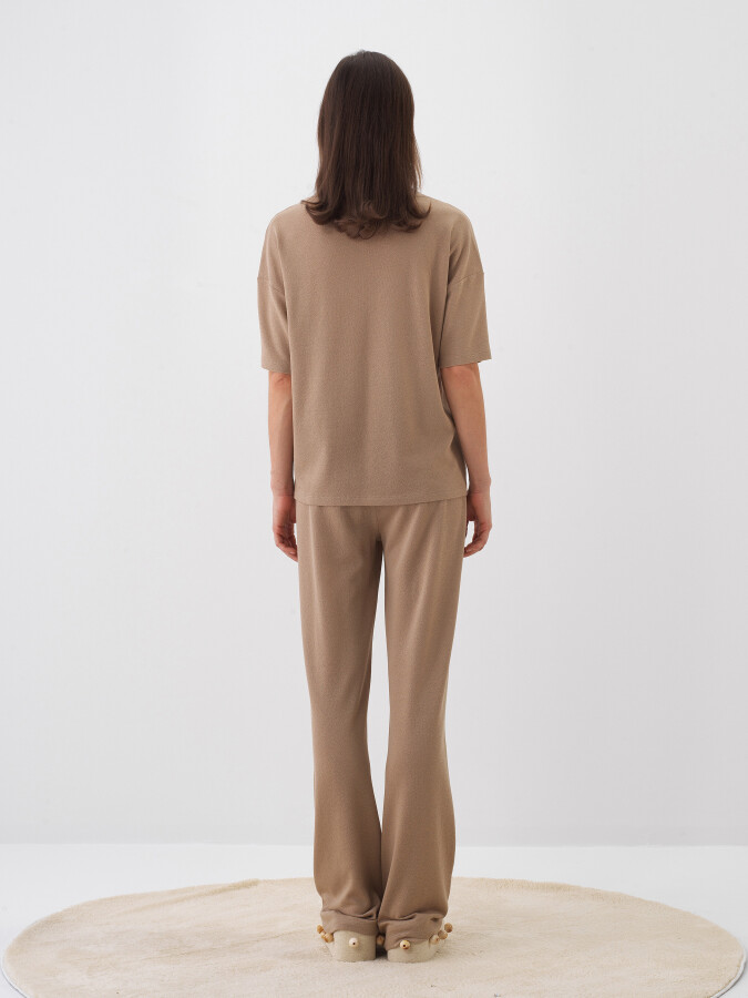 Camel Pamuk Dokulu Oversize Bluz - 5