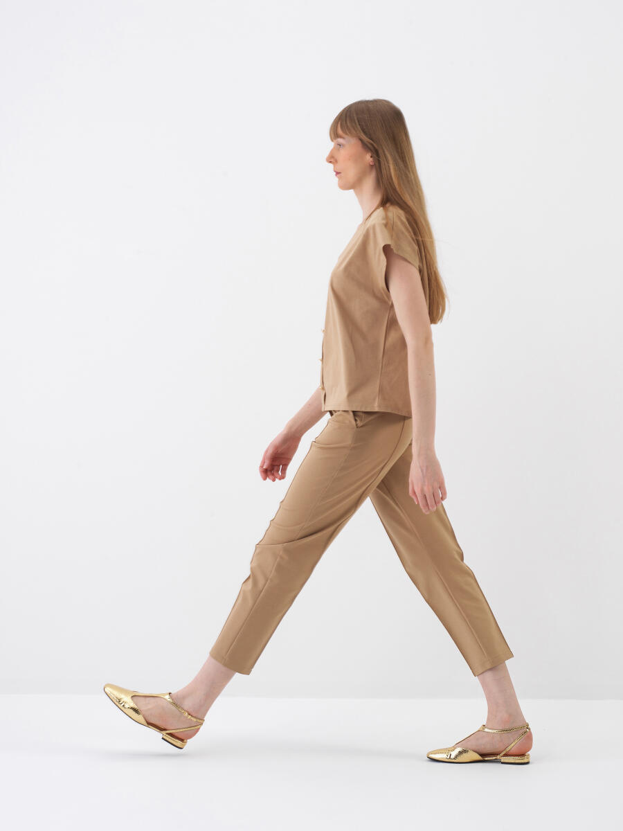 Camel Pamuk Dokulu Oversize Bluz - 4