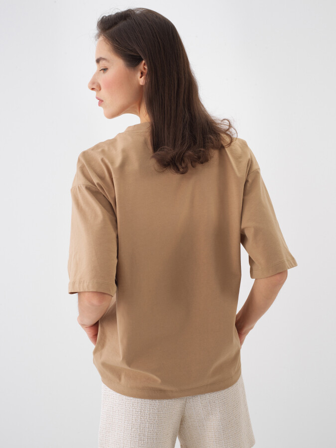 Camel Pamuk Dokulu Oversize Bluz - 4
