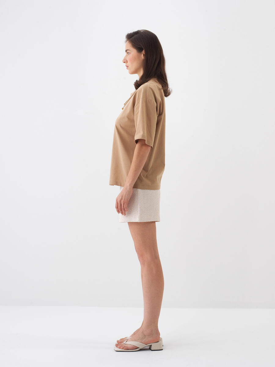 Camel Pamuk Dokulu Oversize Bluz - 3