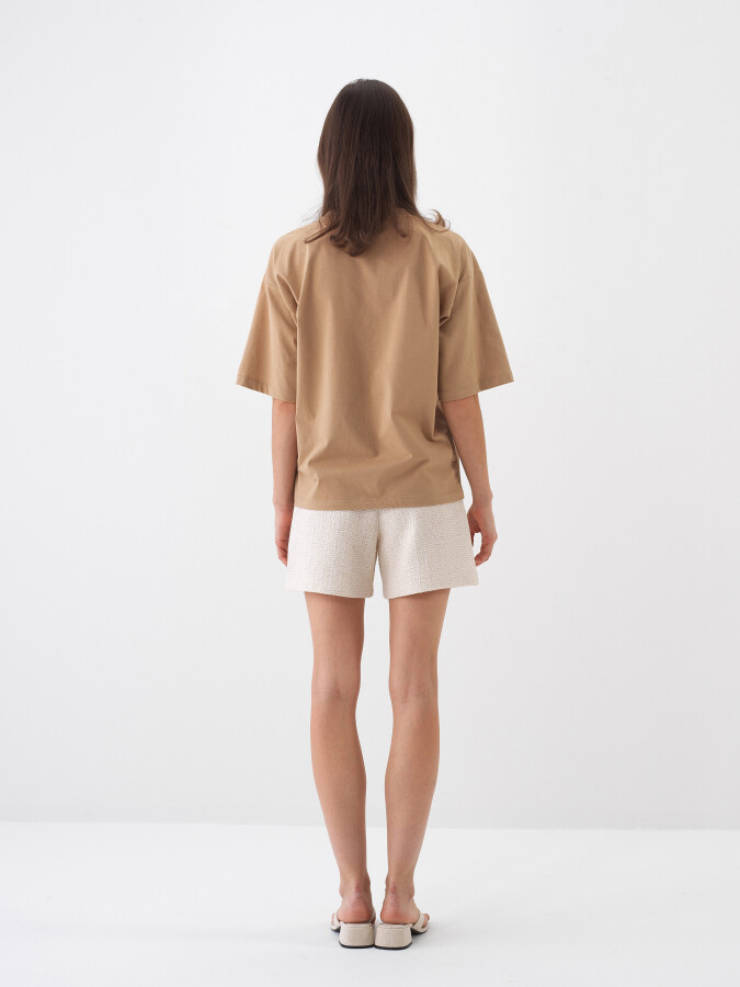 Camel Pamuk Dokulu Oversize Bluz - 5