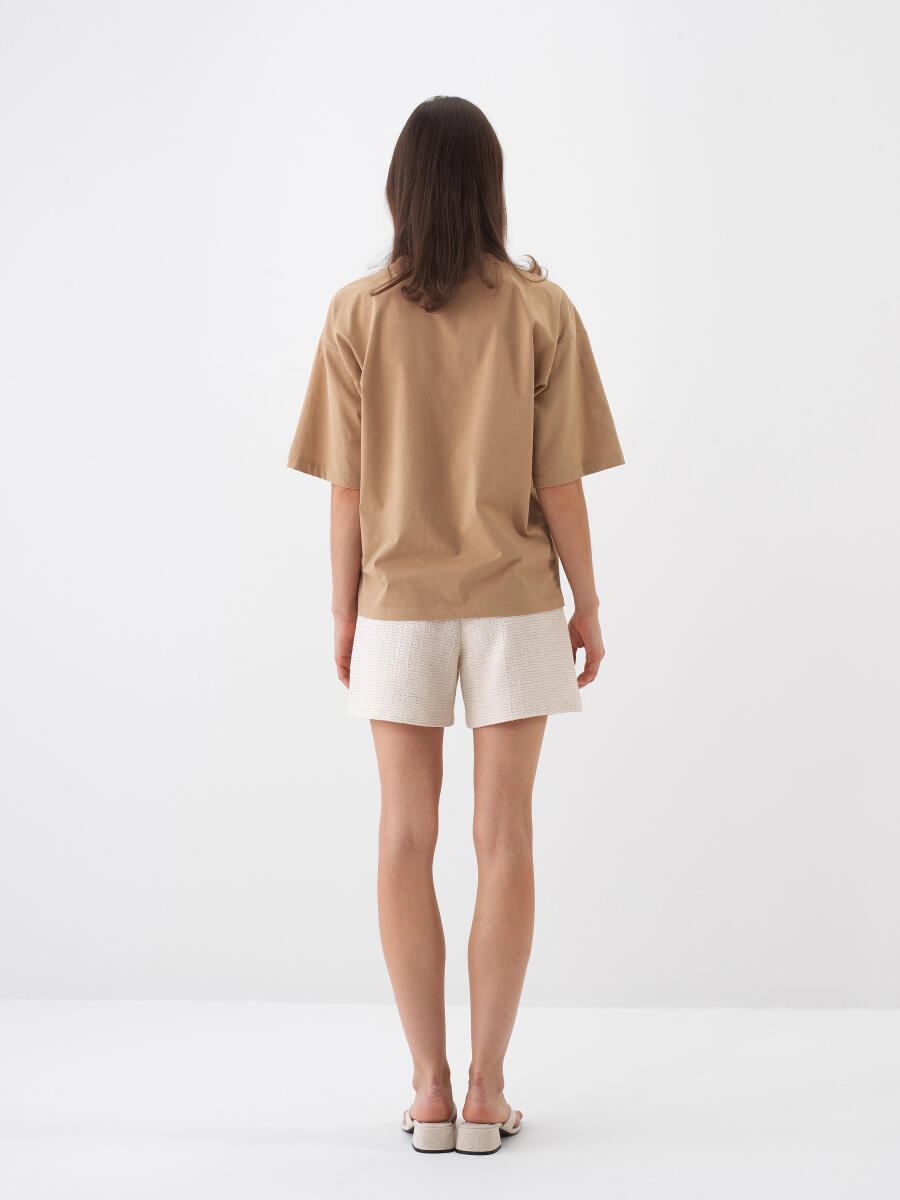 Camel Pamuk Dokulu Oversize Bluz - 5