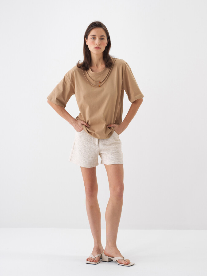 Camel Pamuk Dokulu Oversize Bluz - 2