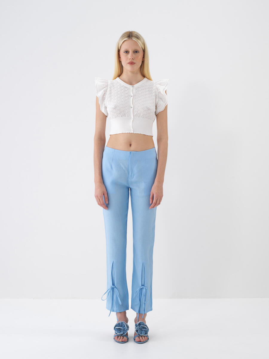Ekru Pamuk Dokulu Slim Fit Bluz - 2