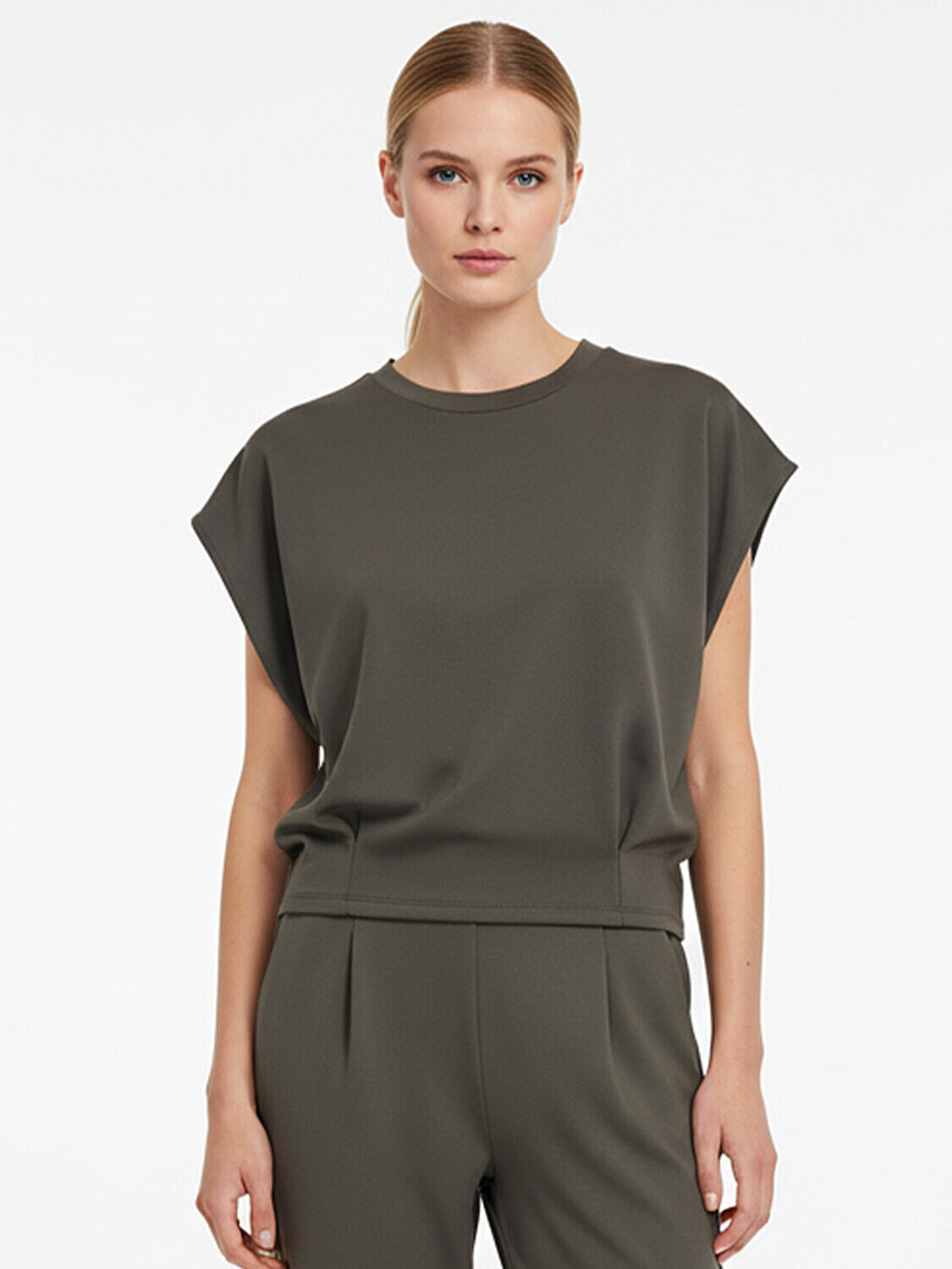 Haki Pamuk Dokulu Oversize Bluz (1)