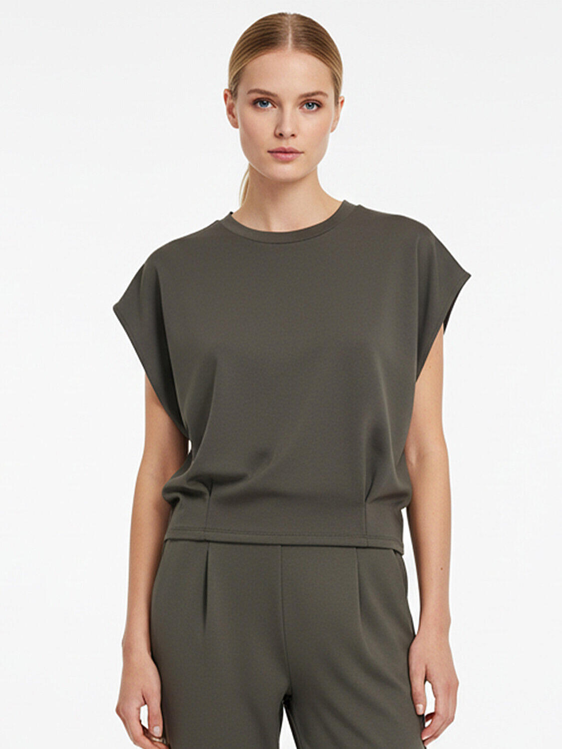 Haki Pamuk Dokulu Oversize Bluz (1)