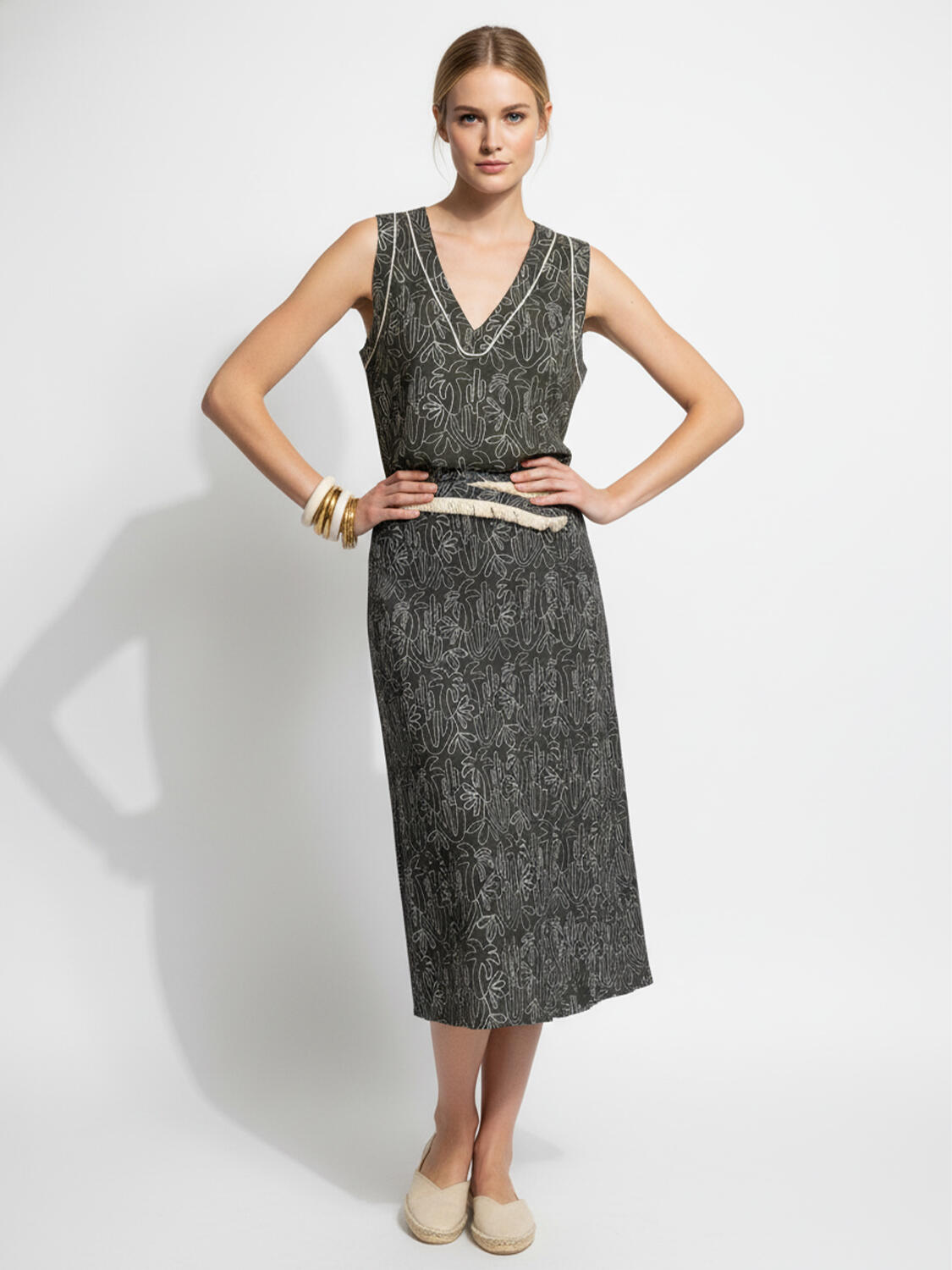 Haki Pamuk Dokulu Oversize Bluz - 2