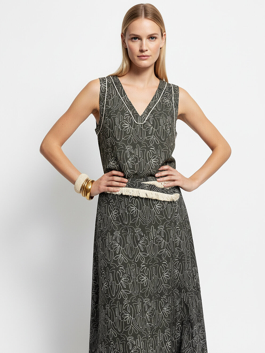 Haki Pamuk Dokulu Oversize Bluz (1)