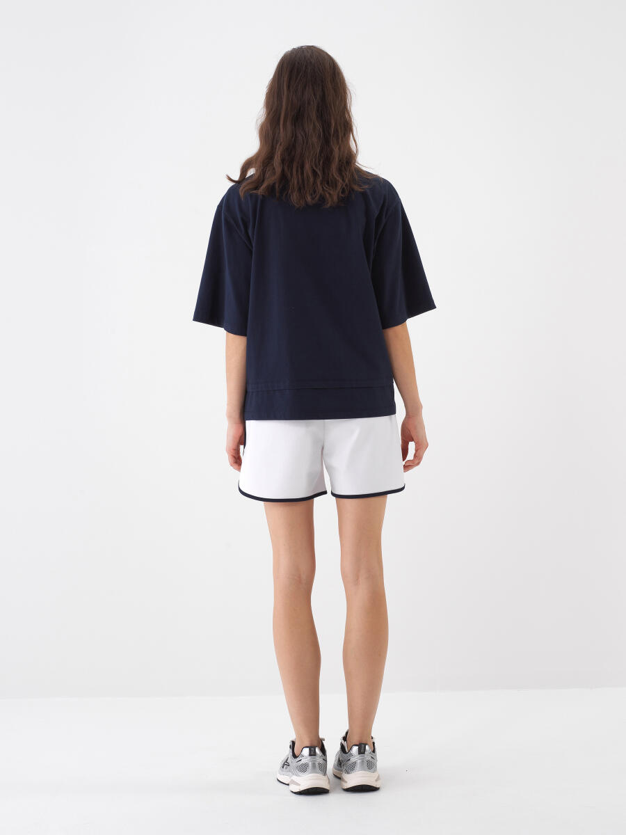 Lacivert Pamuk Dokulu Oversize Bluz - 4