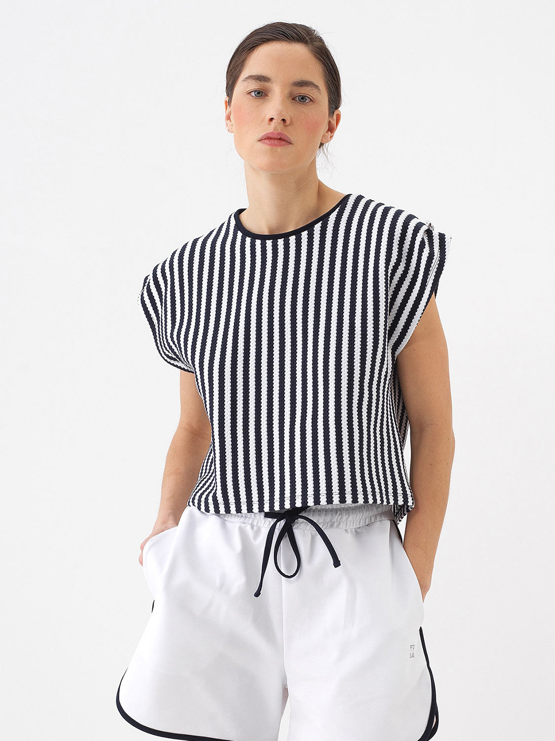 Lacivert Pamuk Dokulu Regular Fit Bluz