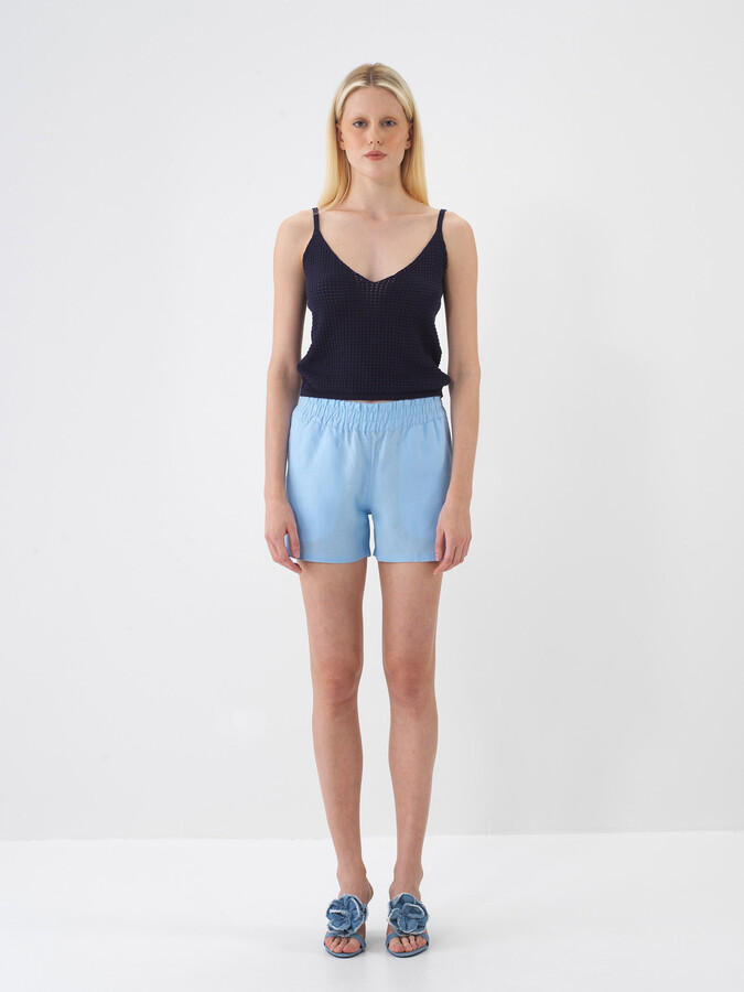 Lacivert Pamuk Dokulu Regular Fit Bluz (1)