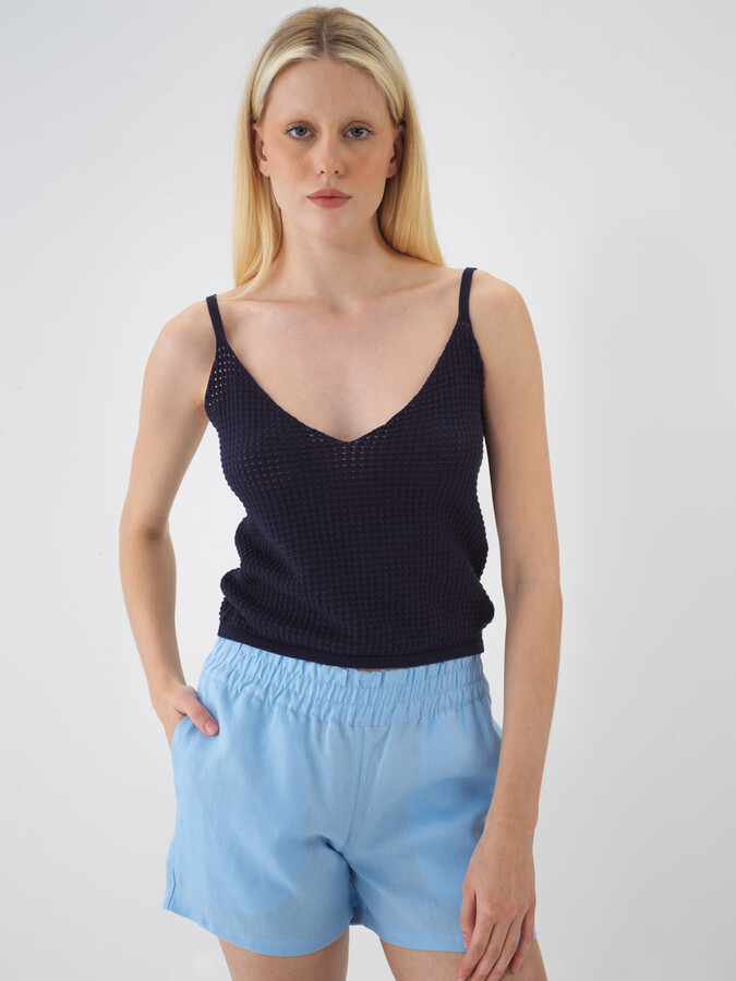 Lacivert Pamuk Dokulu Regular Fit Bluz