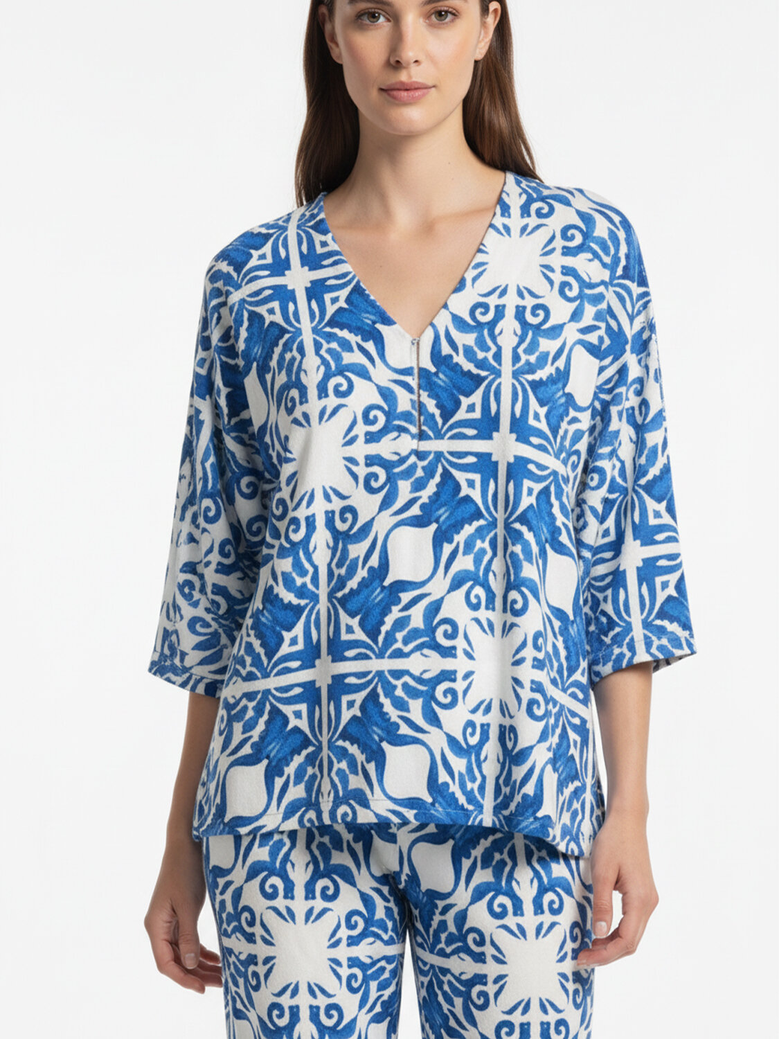 Mavi Doğal Dökümlü Oversize Bluz