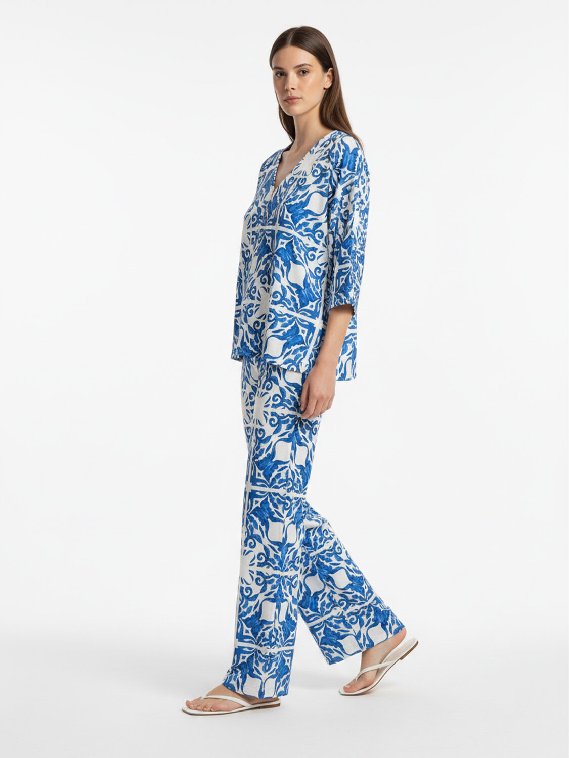 Mavi Doğal Dökümlü Oversize Bluz - 4