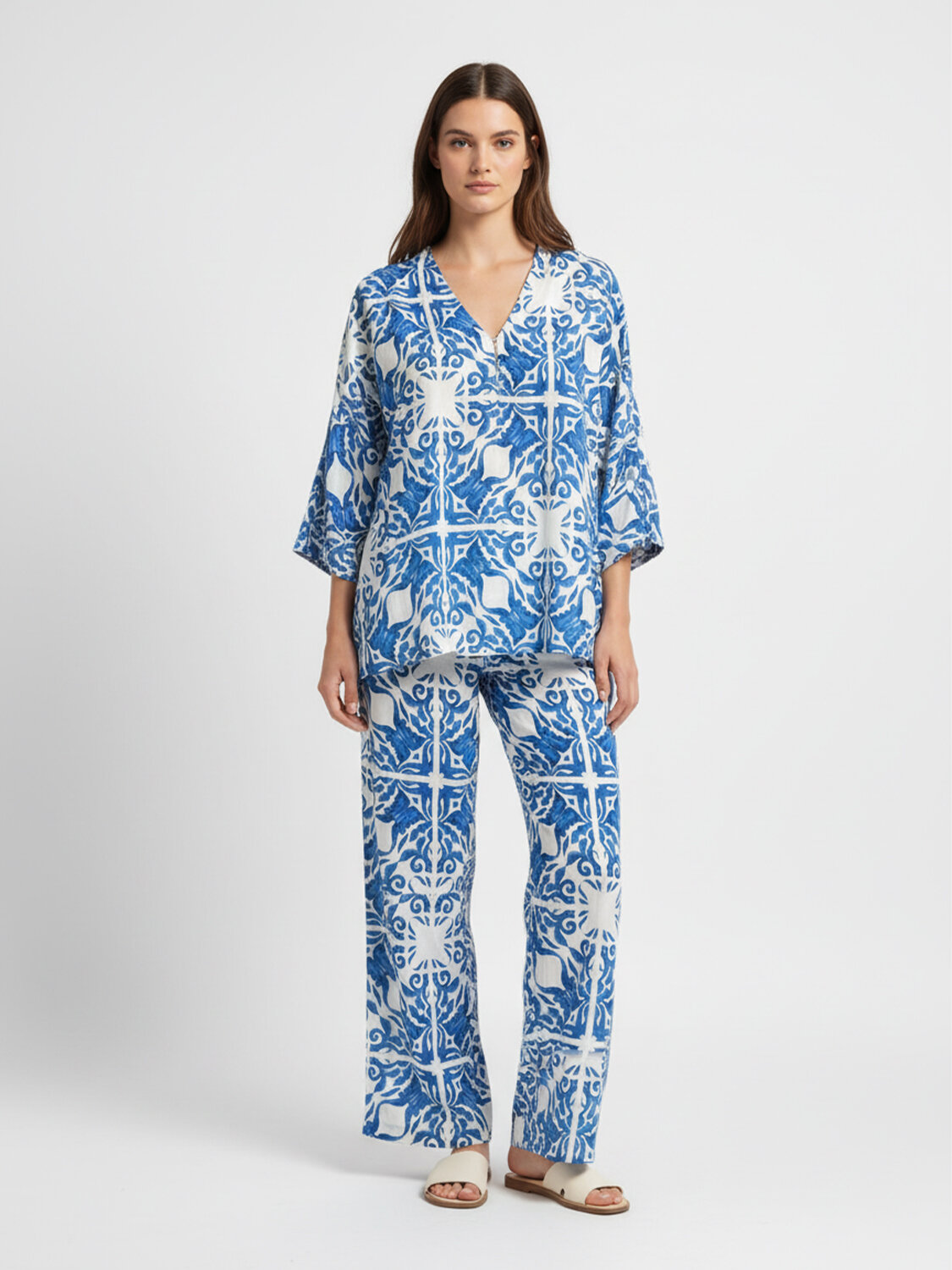 Mavi Doğal Dökümlü Oversize Bluz (1)