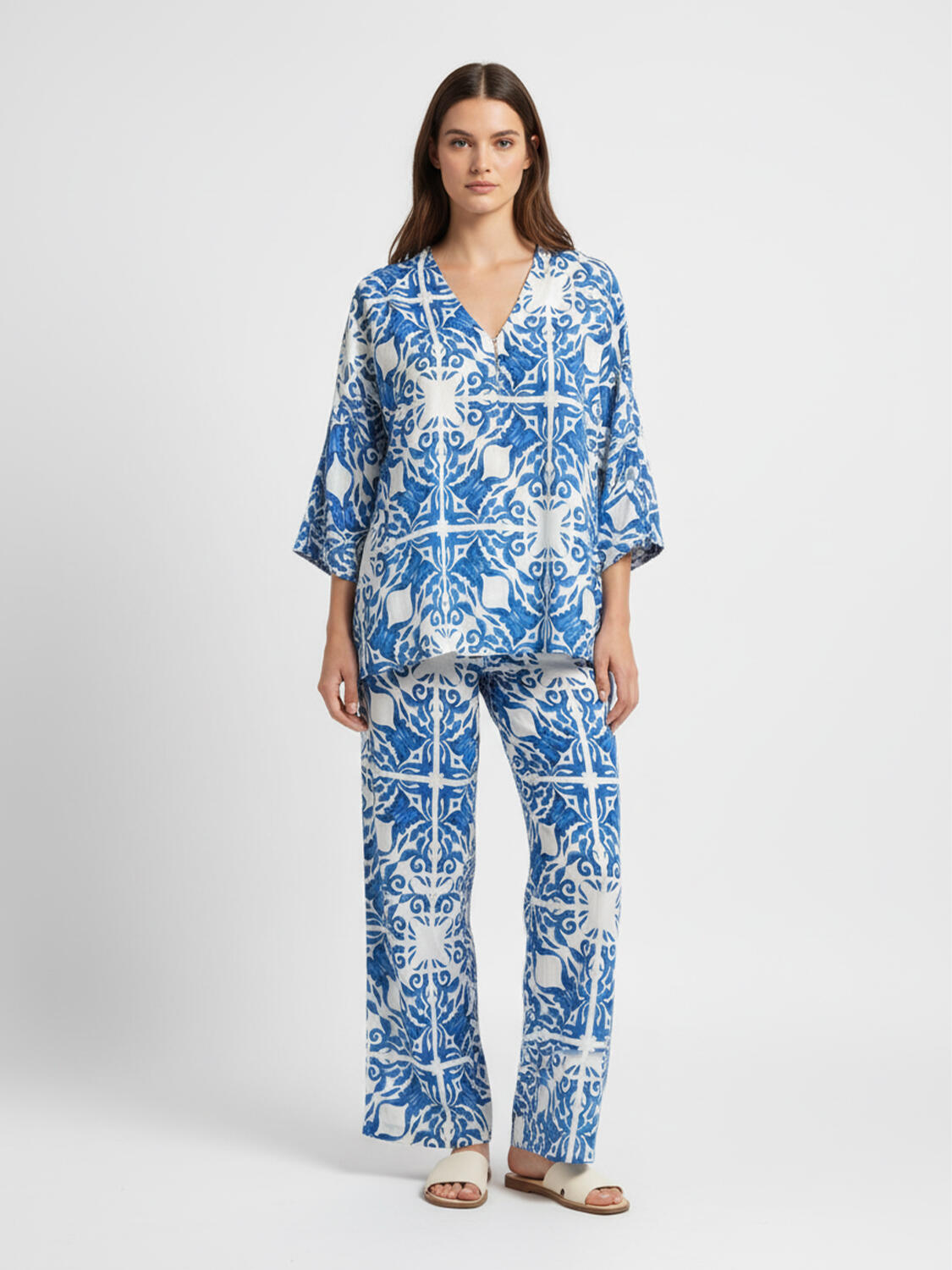 Mavi Doğal Dökümlü Oversize Bluz - 2