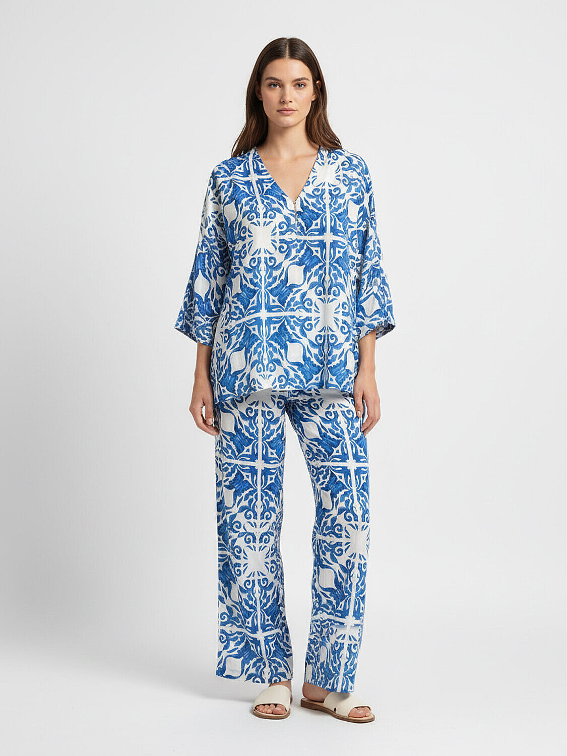 Mavi Doğal Dökümlü Oversize Bluz (2)