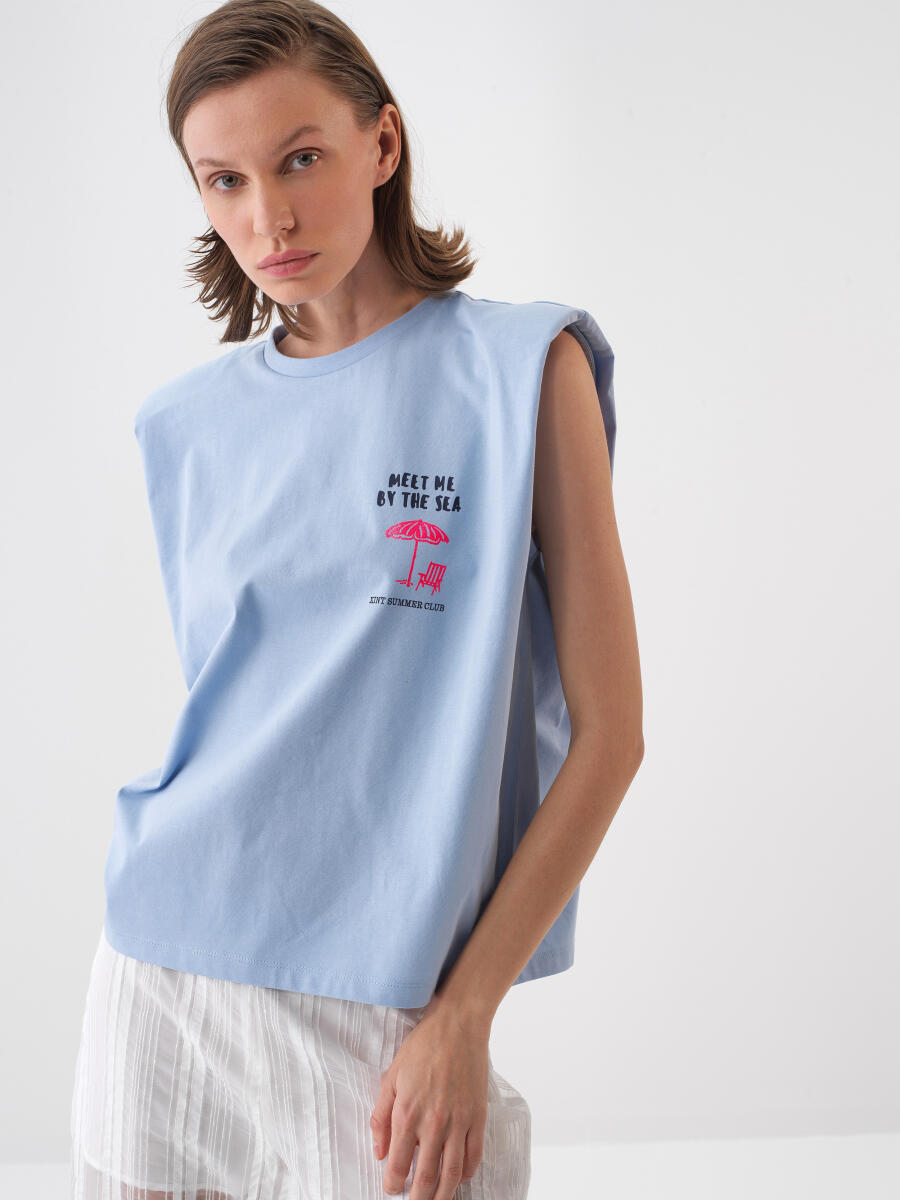 Mavi Pamuk Dokulu Regular Fit Bluz - 1