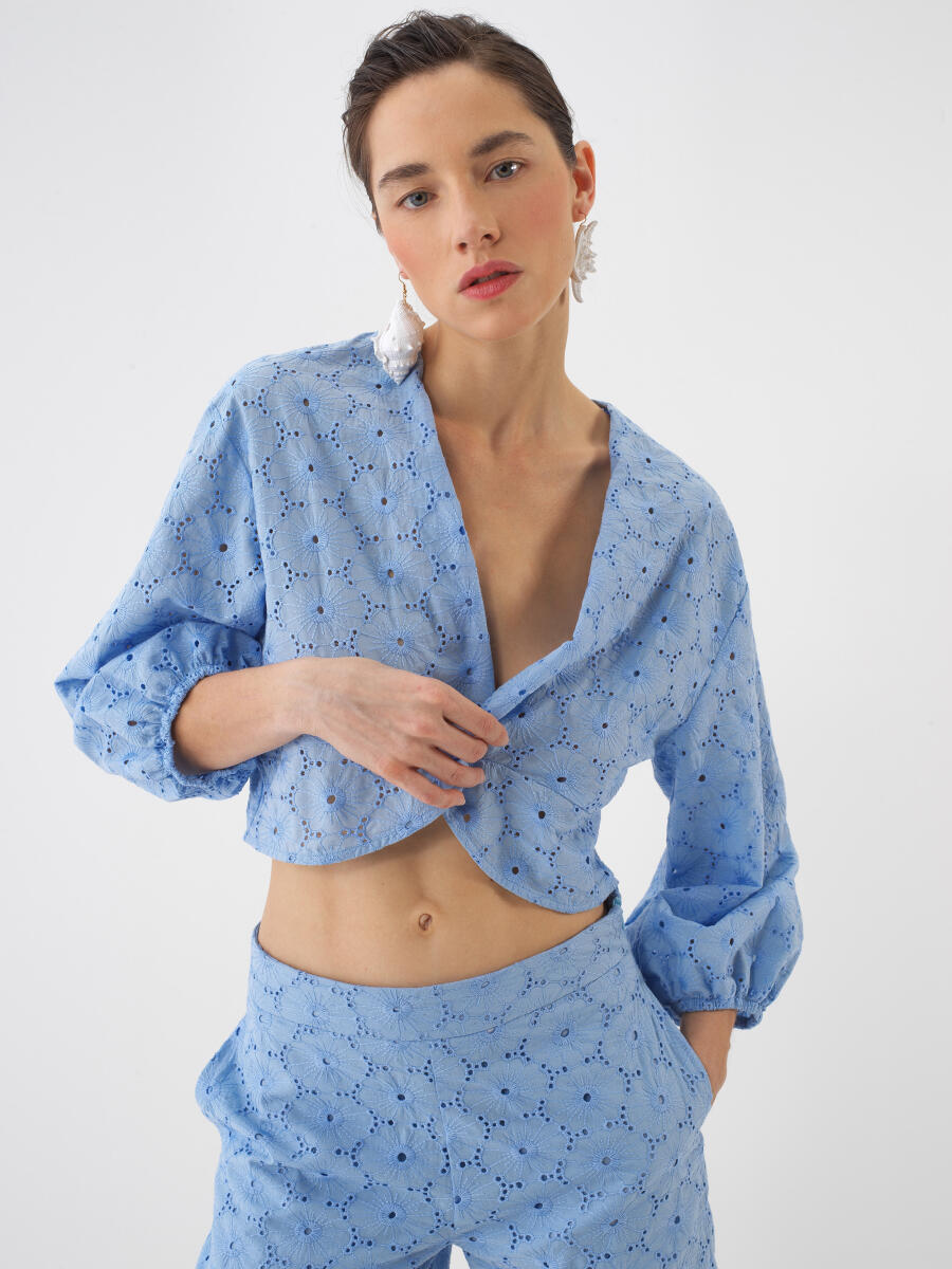 Mavi Pamuk Dokulu Regular Fit Bluz - 3