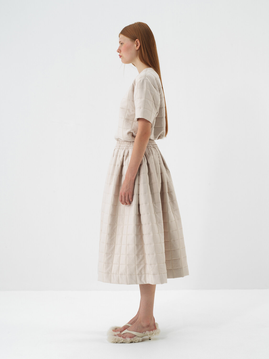 Naturel Kapitone Dokulu Oversize Bluz - Xint