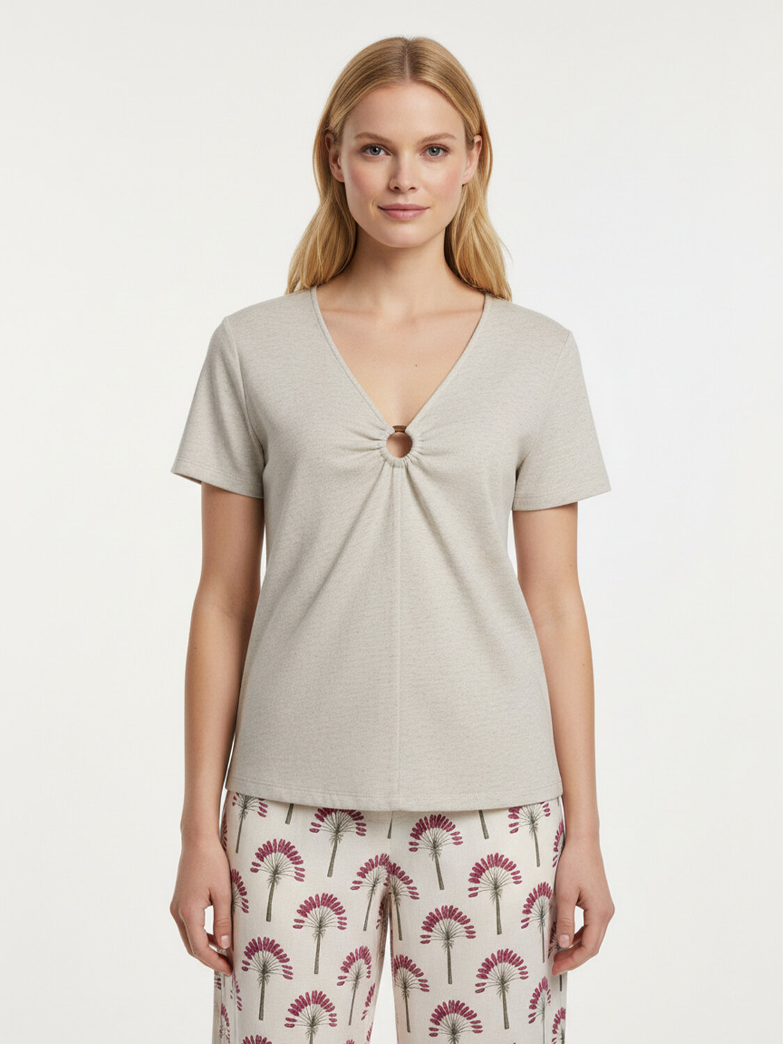 Naturel Keten Karışımlı Oversize Bluz