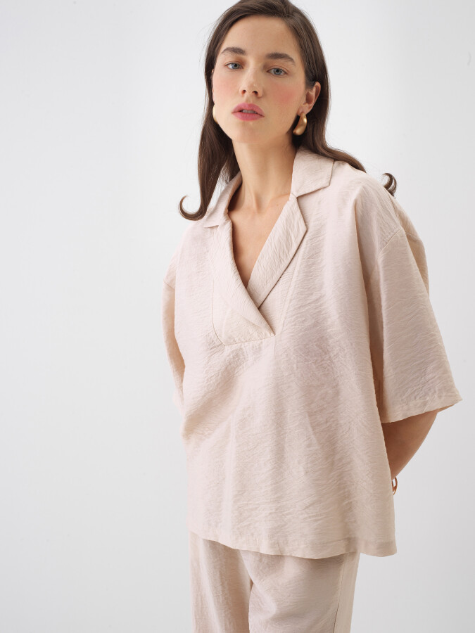 Naturel Doğal Dökümlü Oversize Bluz - 1