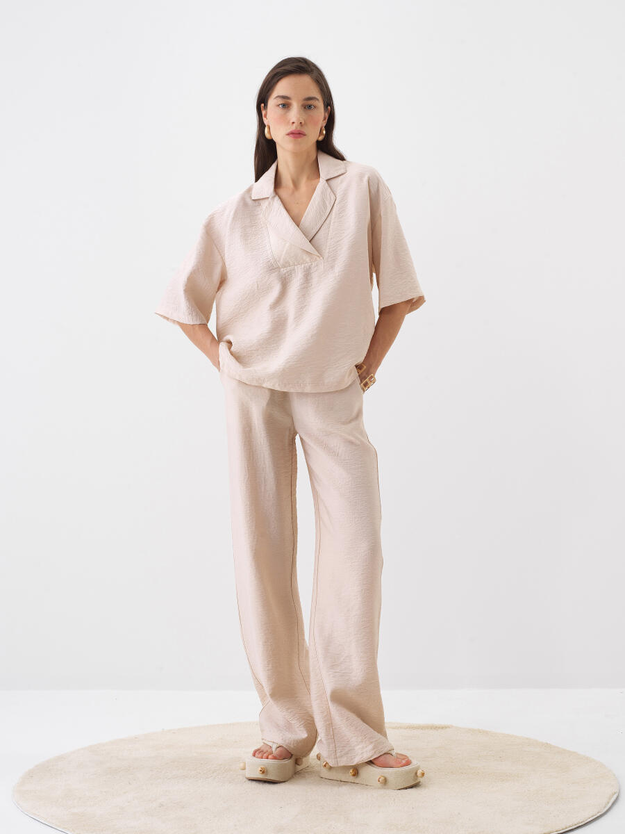Naturel Doğal Dökümlü Oversize Bluz - 2