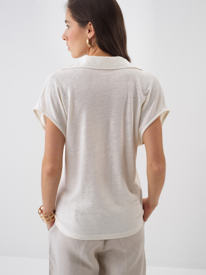 Naturel Keten Karışımlı Oversize Bluz - 4